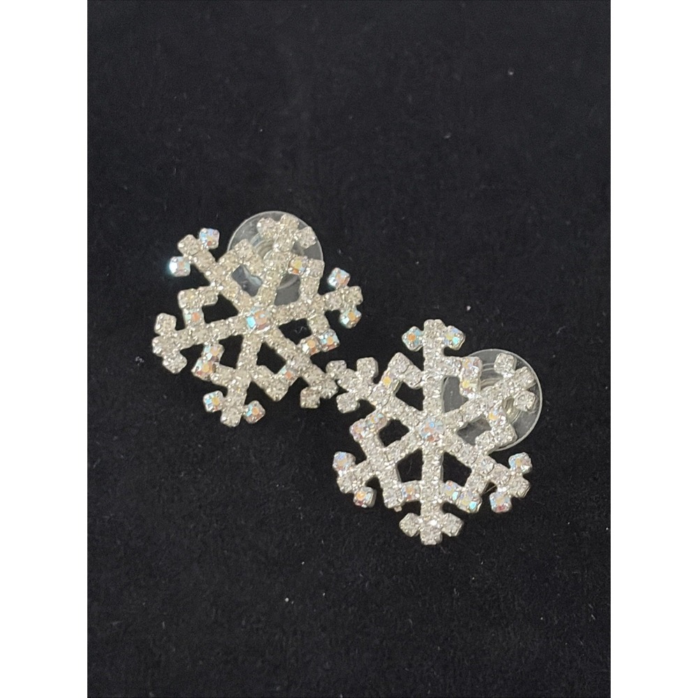 Vintage Snowflake Aurora Borealis Stud Earrings 1" X 1" Kirks Folly Unsigned